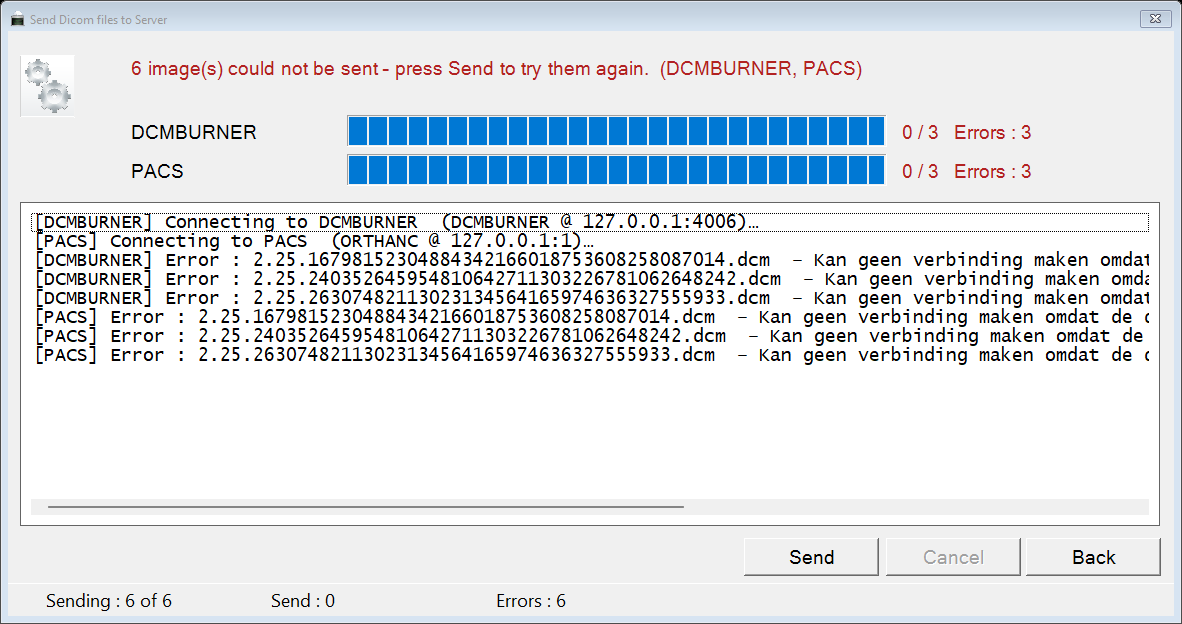 DCMimport send status