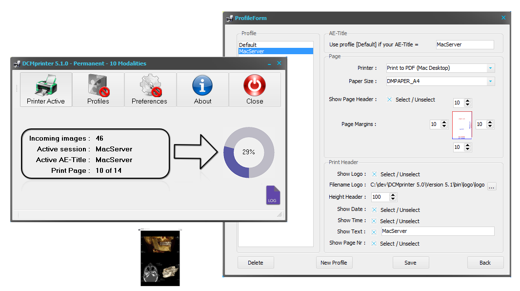 DCMprinter main screen